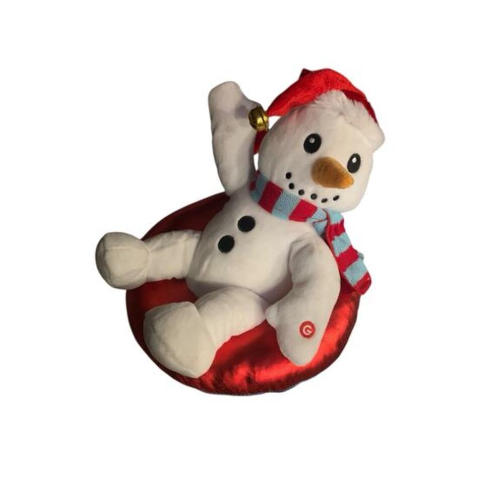 Gemmy Christmas Snowman on Tube Sled Sings Jingle Bells and Spins Animated Toy